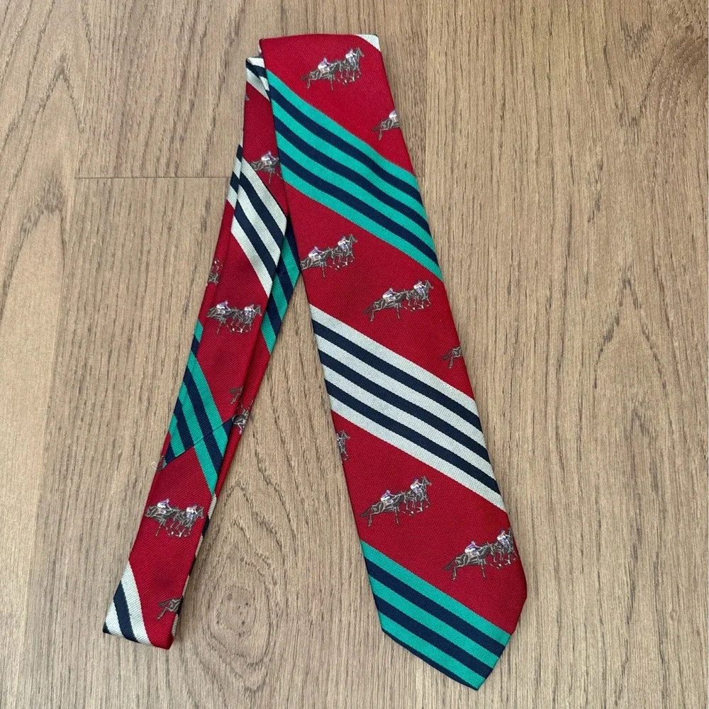 Robert Talbott Best of Class Silk Tie Red Equestrian Horse Jockey Striped USA